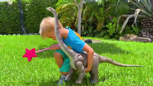 Kids turn toys into real Dinosaurs - Funny stories for kids!
